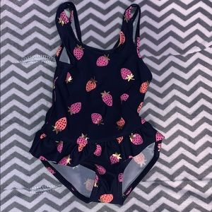 Pink and navy strawberry bathing suit